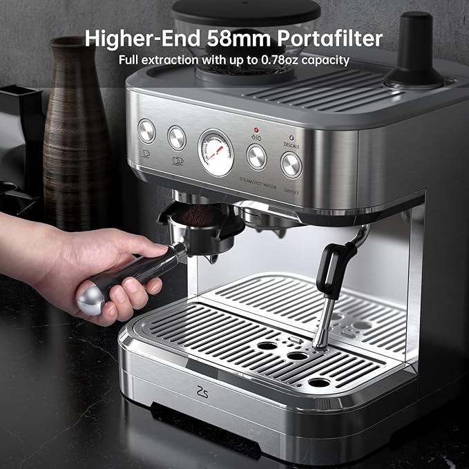 Garvee Espresso Machine with Milk Frother, All in One Cappuccino Latte Espresso Maker for Home Barista, Built-In Bean Grinder, 85 oz Removable Water Tank, Gifts for Dad Mom Coffee Lover