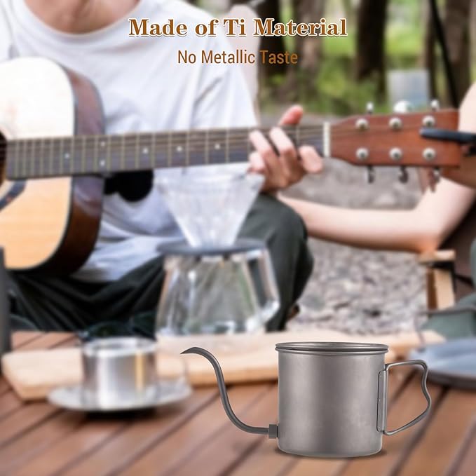 Gooseneck Coffee Kettle, 400ml Pour Over Kettle Ti Folding Handle Water Kettle with Lid