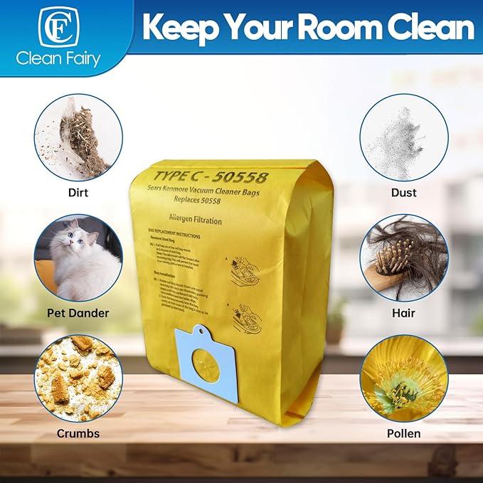 CF Clean Fairy 20Pack Replacement Micro Filtration Vacuum Bags Compatible With Kenmore C&Q 5055, 50557, 50558 Canister Vacuums