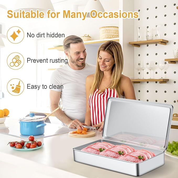 Stainless Steel Cake Pan with Lid, Set of 3 Large Baking Pan, 17/13/11 Inch Baking Sheet Lasagna Pan, Cake Pans with Cover, Rectangle Sheet Roasting Pan, Dishwasher Safe