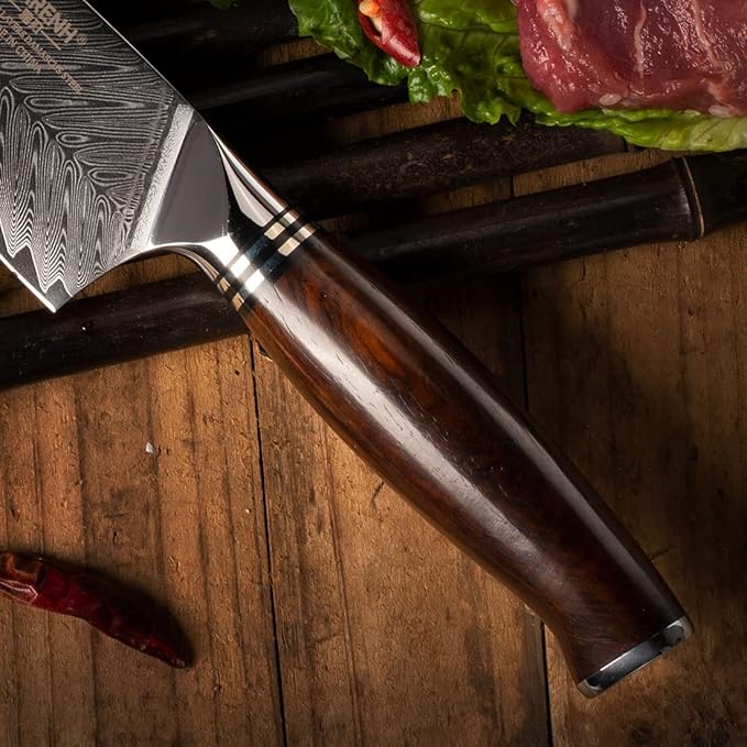 YARENH Damascus Chef Knife 8 Inch with Sheath, Professional Kitchen Knife, 73 Layers Damascus High Carbon Steel, Full Tang Sandalwood Handle, FYW Series