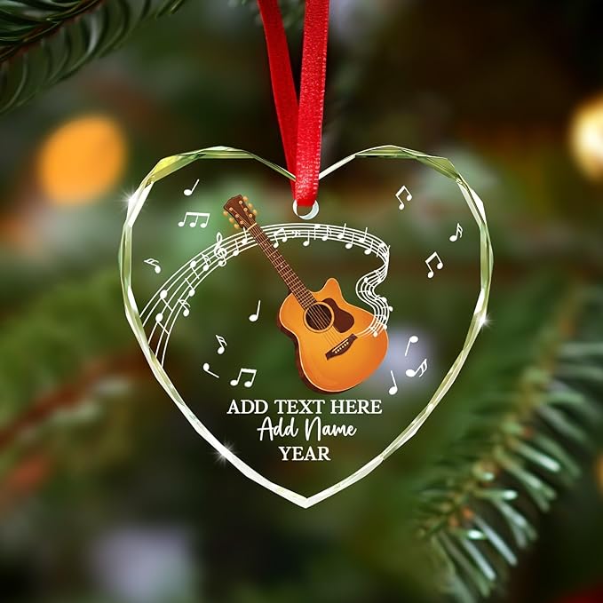 Customized Guitar Christmas Glass Ornaments, Personalized Guitar Player Xmas Ornament with Text Name & Year, 2025 Christmas Ornament Gift for Guitarist Teacher, Instrument Xmas Tree Decor