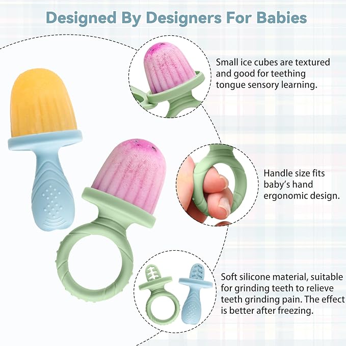 Silicone Toddlers Popsicle Molds with Sticks, 2Packs Mini Popsicles Molds for Baby Breastmilk Popsicle Molds for Teething Relief, Frozen Treats Maker Popsicle Maker Ice Pop Mold for Babies Kids