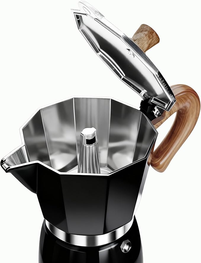 AGOGO Milano Moka Pot, Stovetop Espresso Maker, Greca, Coffee Percolator, Turkish Coffee Maker with Paper Filter 6 Cup Black