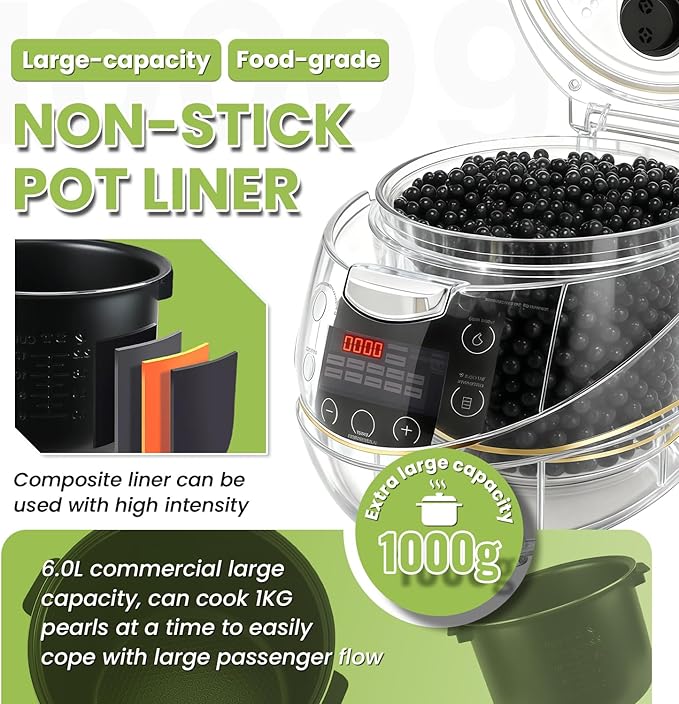 6L Boba Maker Machine, Automatic Commercial Boba Cooker with Even Heat Distribution, Intelligent Tapioca Cooker, for Milk Tea Stores Restaurants Dessert Stores Lounge Bars