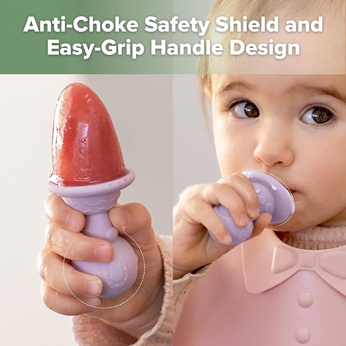 Haakaa Silicone Toddler Popsicle Mold, 3-Cavity Mini Baby Popsicle Molds with Easy-Grip Handles & Choke-Guard Design, Breastmilk Popsicle Molds for Teething Relief & Self-Feeding,6 Month+