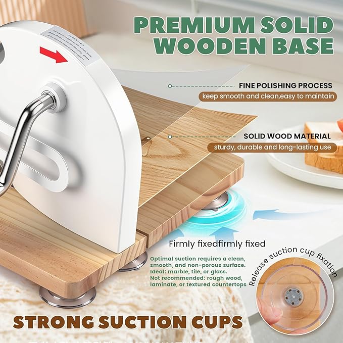 Huanyu Manual Bread Slicer Upgrade Foldable Sourdough Cutter Versatile Hand Crank Slicers Stainless Steel Blade Adjustable Thickness with Scale Line&Suction Cup for Homemade & Commercial Use (White)