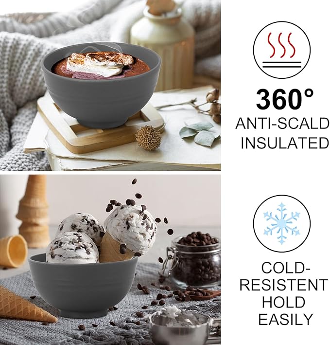Wrova wheat straw small bowls 10oz set of 8 - Unbreakable Dessert Bowls for kids - Mini Bowl Sets for Ice Cream,Snack and Fruits - Microwave & Dishwasher Safe Appetizer Bowls (Deep Grey)