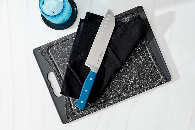 DURA LIVING 7-Inch Santoku Knife - Razor-Sharp High-Carbon Stainless Steel Blade, Forged Ergonomic Riveted Handle, Chef Knife for Chopping, Slicing & Dicing, Multipurpose Kitchen Knife, Home Chef