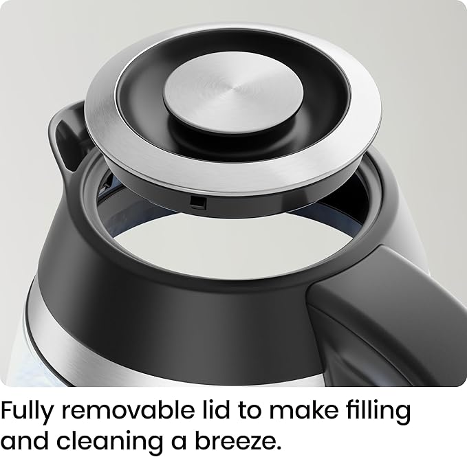 Chefman Electric Kettle, 1.8L 1500W, Hot Water Boiler, Removable Lid for Easy Cleaning, Auto Shut Off, Boil-Dry Protection, Stainless Steel Filter, BPA Free, Borosilicate Glass Electric Tea Kettle