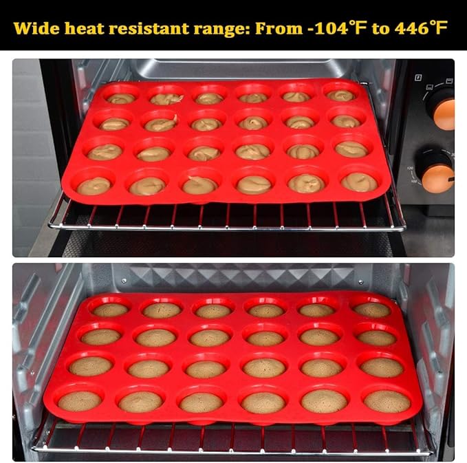 Silicone Mini Muffin Pan, 24 Cups Mini Cupcake Pans Silicone Muffin Tin for Baking Nonstick 2 Pack