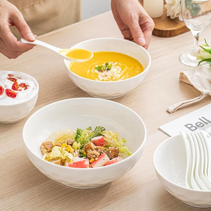 Porcelain Soup Bowls, 4.5 Inch Ice Cream Bowl, Kitchen Bowl Set, Fruit Bowls, Microwave and Dishwasher Safe, Set of 6