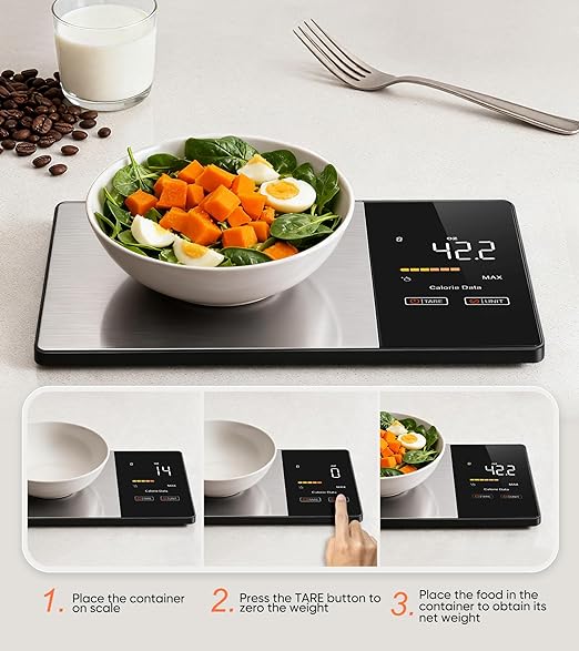 Smart Nutrition Food Scale with LED Display, Tracks Calories, Fat, Carbs & Protein via App, 0.01oz Precision Digital Kitchen Scale for Healthy Eating & Meal Prep
