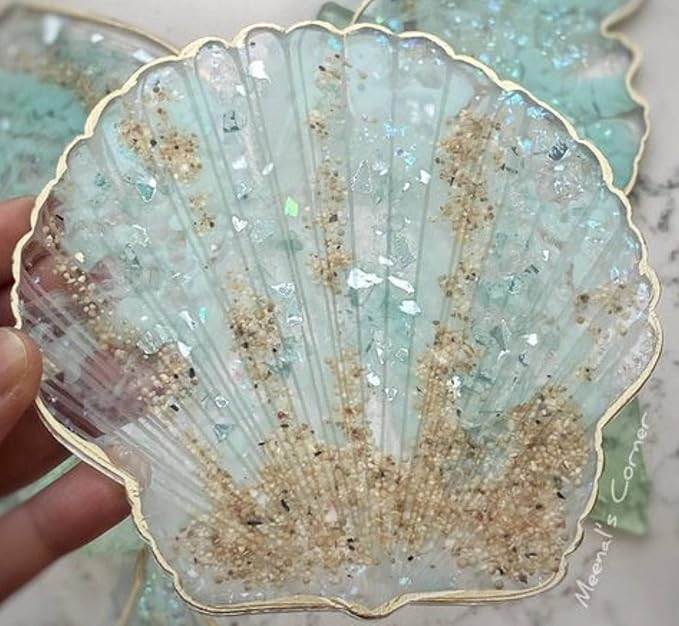 Silicone Coaster Mold for Resin - Seashell Shape DIY Epoxy Cup Mat Maker, Wine Glass Holder, Agate Style Home Decor Craft Project
