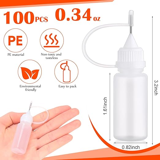 Zhehao 100 Pcs 10 ML Narrow Tip Applicator Bottle Mini Needle Tip Glue Bottle Applicator Precision Translucent Glue for Alcohol Ink DIY Quilling Acrylic Painting(White)