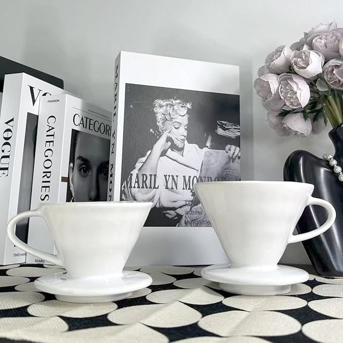 Pour Over Coffee Maker, Single Cup Coffee Dripper, Manual Porcelain Slow Brewing Accessories for Travel, Camping, Office, Home, Cafe, Coffee Gifts (White, Large,2-4Cups)