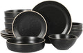 Gibson Home Dinah 16-Piece Matte Black Stoneware Dinnerware Set – Double Bowl, Embossed Speckled Design, Durable Kitchen Dinner Set