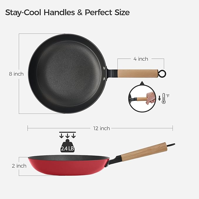 YUTANN 8" Pre-Seasoned Enameled Cast Iron Skillet, Non-Stick Egg Frying Pan with Detachable Wooden Handle,PFAS/PFOA Free,Oven & Dishwasher Safe,Perfect for Healthy Cooking