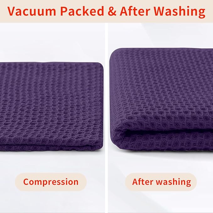 Homaxy 100% Cotton Waffle Weave Kitchen Dish Towels, Ultra Soft Absorbent Quick Drying Cleaning Towel, 13 x 28 Inches, 8-Pack, Eggplant