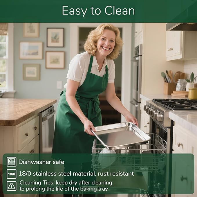 18/0 Stainless Steel Baking Sheet with Cooling Rack, Oven-Safe Non-Toxic Cookie Sheets for Baking, Set of 4, Coating Free & Rust Resistant for Healthy Family Baking, Easy to Clean, Heavy-Duty