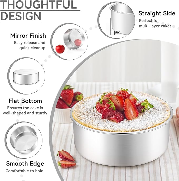 Leonyo Tall Round Cake Pans, 6’’- 8’’- 9½’’ Cake Pan Set for 3, Stainless Steel Round Layer Baking Tier Cake Pans Set, 3-Tiered Cake Tins for Birthday Wedding, Non Toxic & Healthy, Dishwasher Safe