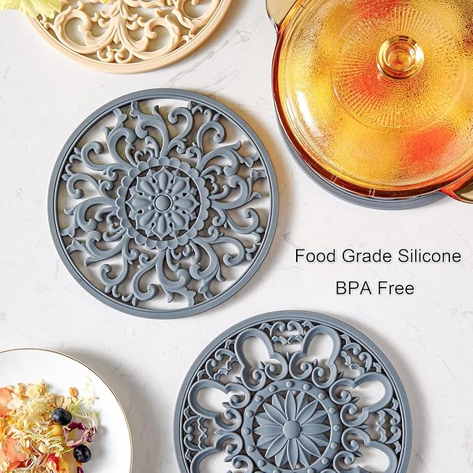 Extra Thick Silicone Trivet Mat for Hot Dishes, Hot Pots and Pans, Pot Holder, Hot Pad to Portect Your Table and Countertop, Kitchen Decor and Accessories,Pink,Set of 3