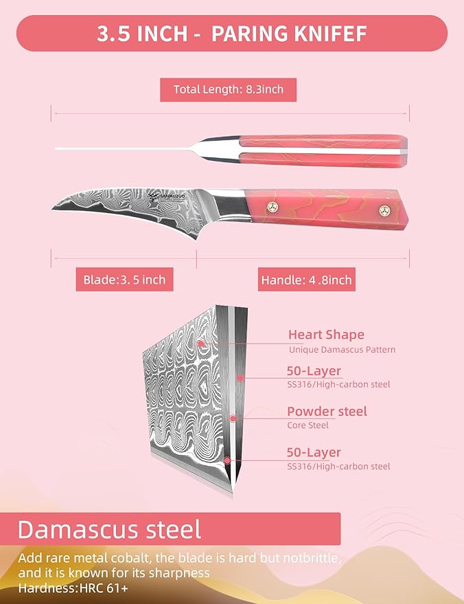 Bird Beak Paring Knife 3.5 Inch, Professional Kitchen Peeling Knife, Ultra Sharp Damascus Powder Steel with Full-tang Resin Handle, SHENG Series