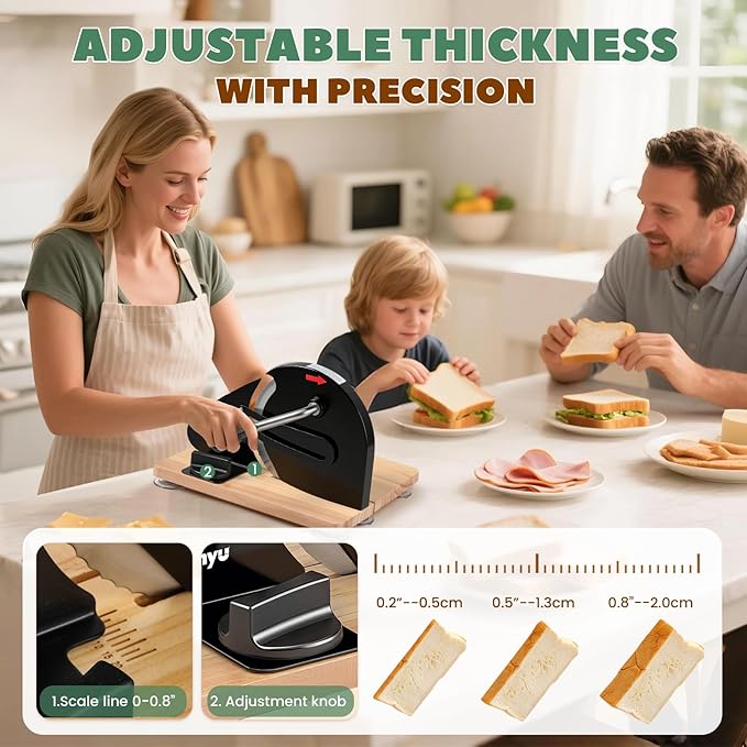 Huanyu Manual Bread Slicer Upgrade Foldable Sourdough Cutter Versatile Hand Crank Slicers Stainless Steel Blade Adjustable Thickness with Scale Line&Suction Cup for Homemade & Commercial Use (Black)