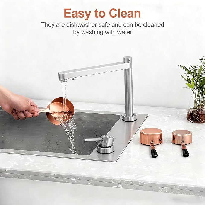 Measuring Cups and Spoons Set, Rose Gold Plated Stainless Steel 10 Piece for Cooking and Baking (5 Cups + 5 Spoons)