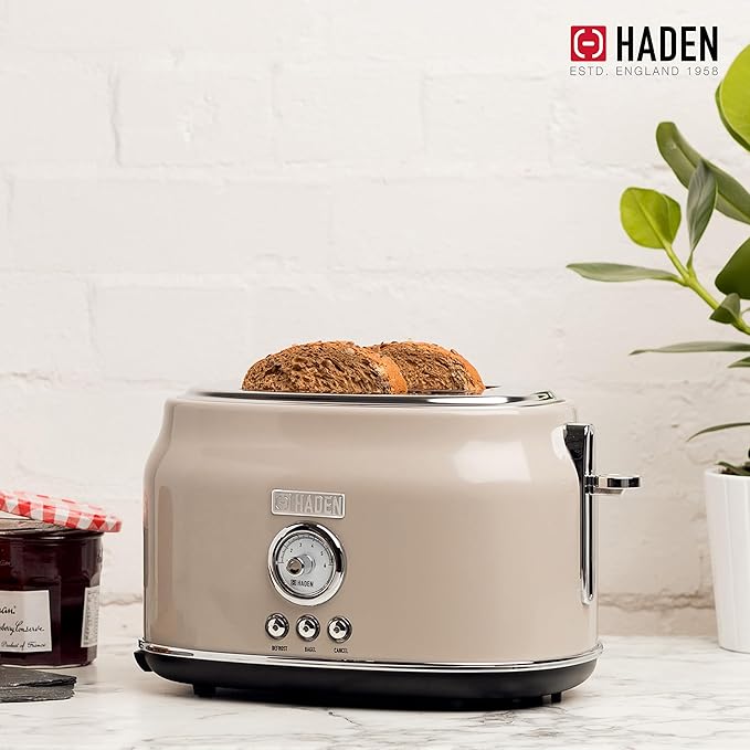 Haden Dorset 2 Slice Wide Slot Stainless Steel Toaster with Adjustable Browning Control & Non-Slip Feet, Putty & Chrome
