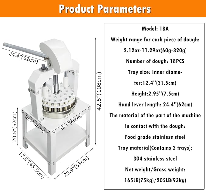 INTSUPERMAI Dough Divider and Rounder Machine - 18pcs Manual Dough Spacer Machine, 2.12oz-11.29oz for Bakery