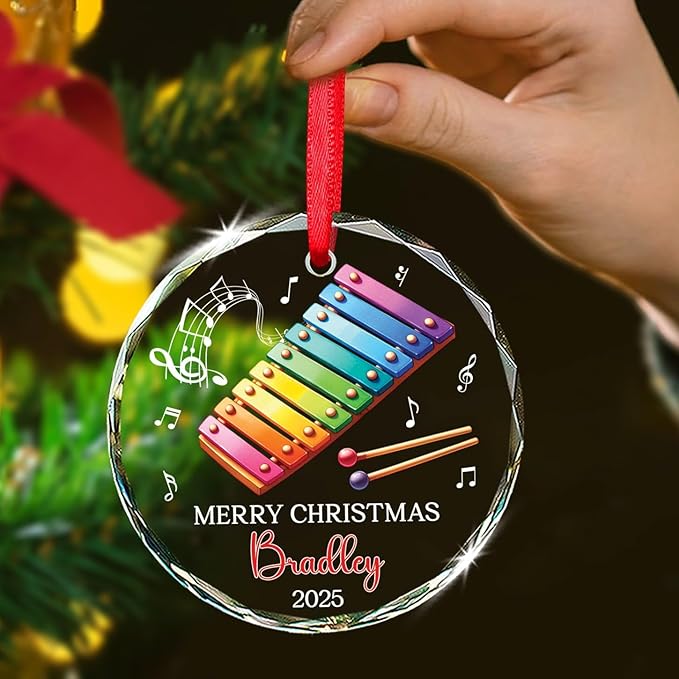 Personalized Xylophonist Christmas Ornament with Text/Name, Xylophone Glass Ornaments Gifts for Music Teacher, Custom Xylophone Player Xmas Tree Ornament, Musical Instrument Lover Glass Keepsake 2025