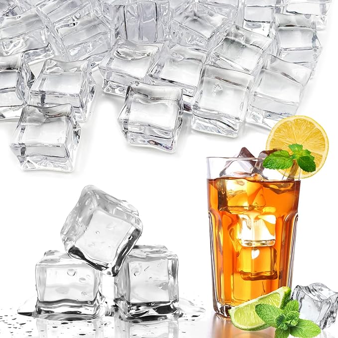 Fake Ice Cubes, 50 pcs 1" Artificial Plastic Ice Cube, 25 mm Acrylic Crystal Diamonds for Vase Fillers, Party Favor, Wedding Decoration, Photography Props, Food Display