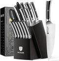 BRODARK Kitchen Knife Set with Block and Sharpener,15 PCS High Carbon Stainless Steel Knife Block Set, Ergonomic Pakkawood Handle for Christmas Kitchen Cooking