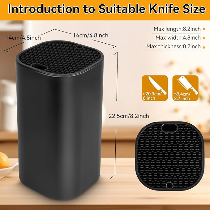 Ninonly Knife Block Without Knives 2 in 1 Universal Square Knife Holder for Kitchen with Scissors Slot Space Saving Detachable Kitchen Knife Storage