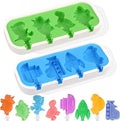 WMKGG Mini Cartoon Silicone Popsicle Molds for Kids, 2 PCS Popsicles Molds with Sticks and Lids, Stackable Small Ice Pop Mold,Rocket Dinosaur Car Ship Shape