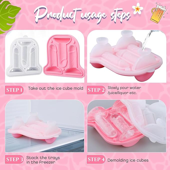 Hoolerry Ice Cube Molds Cube Trays Fun Shapes Silicone Ice Ball Maker with Lid for Whiskey Cocktails Juice Drinks Beverage Crafting Accessories White Elephant Gifting(Pink,Classic Style)