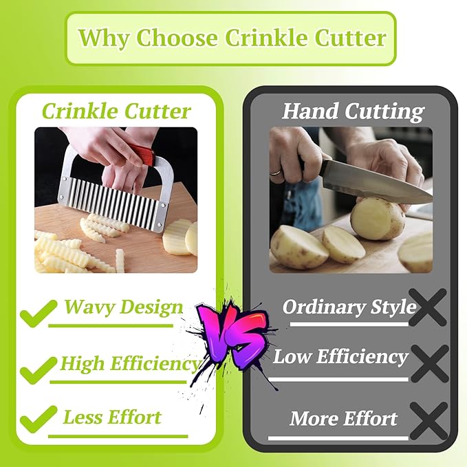 Suuker Crinkle Cutter, Extra-Large Potato Slicer Wavy Chopper, Stainless Steel French Fry Cutter Wavy Crinkle Cutting Chopping Tools with Wooden Handle for Carrot Veggies