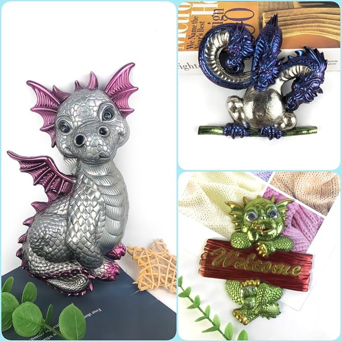 3D Dragon Wall Decor Silicone Molds Set, Welcome Sign and Baby Dragon Resin Casting Molds, DIY Home Decoration