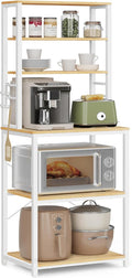 VASAGLE Coffee Bar, Baker’s Rack for Kitchen with Storage, 6-Tier Kitchen Shelves with 6 Hooks, Microwave Stand, Industrial, 15.7 x 23.6 x 65.7 Inches, Oak Color and White UKKS024W09