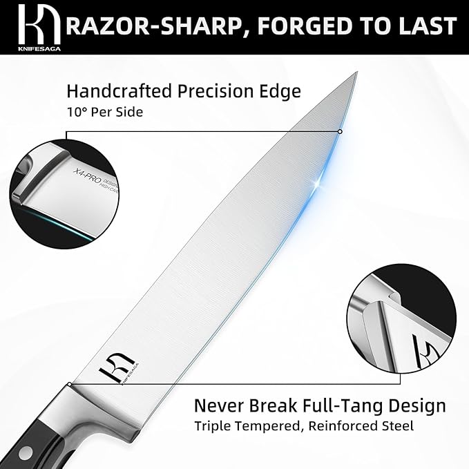 Knife Set, 15 Pcs Kitchen Knife Block Set, Enduring Razor-Sharp Japanese High Carbon Stainless Steel Chef Knife Set with Block and Sharpener, Premium Knives Set for Kitchen, Black Acacia