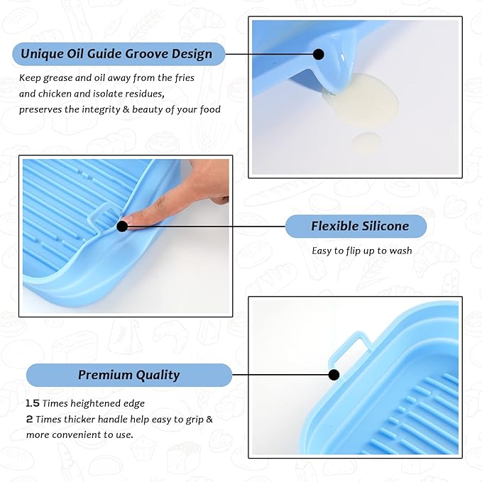 Silicone Air Fryer Liners Square - Reusable Airfryer Silicone Basket - Easy to Clean Air Fryers Silicone Pot for 5.8 to 8 Qt Air Fryer Baking Tray Oven Accessories, 8.5 Inch Large