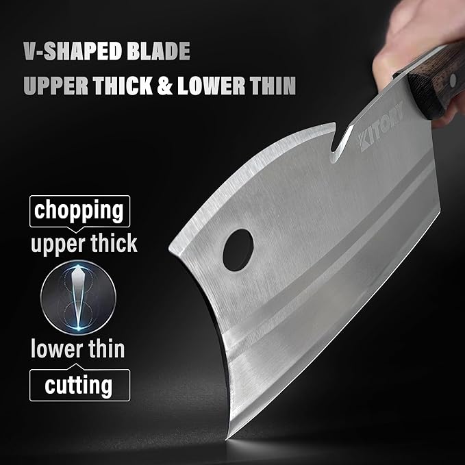 Kitory 7" Meat Cleaver, Chinese Chefs Knife with Wenge wood Handle, Butcher Knife Bone Cutter, Multi-Purpose Dual Edges Heavy Duty Kitchen Chopper, 2025 Kitchen Gadget Gift
