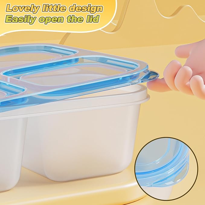 6 Pcs Snack Box Container Set, Reusable 3&4 Compartment Meal Prep Snack Containers for Adults Kids Toddler, BPA-Free Divided Lunchable Container for School, Work and Travel (All Transparent)
