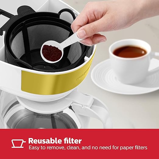 Holstein Housewares 12-Cup Coffee Maker, 61oz Drip Coffee Machine with Glass Carafe, Auto Pause & Serve, Compact Design – Ideal for Home, Office & Travel Coffee Brewing, White and Gold