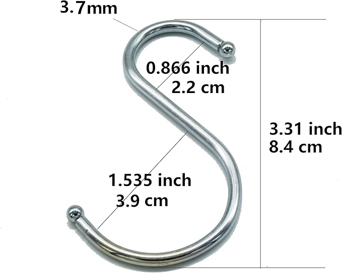 Lysas 20-Pack Round S Shaped Metal, Hooks Hangers for Kitchen, Bathroom, Bedroom and Office
