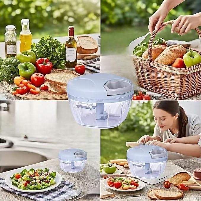 Manual Food Processor Vegetable Chopper, Portable Hand Pull String Garlic Mincer Onion Cutter for Veggies, Suitable for Vegetables, Ginger, Garlic, Fruits, Onion, Potato, Salad (Blue 500 ml)