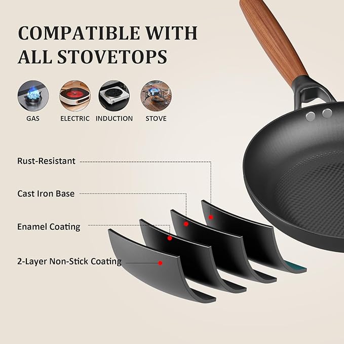 YUTANN 10 Inch Cast Iron Skillet, Pre-Seasoned Frying Pan with Diamond-Textured for Oil-Saving Cooking, Nonstick & Non-Toxic, PFAS/PFOA-Free, Easy to Clean