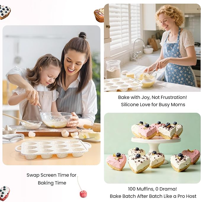Premium Silicone Heart-Shaped Baking Mold with Metal Reinforced Frame – 2 Pack Non-Stick Cupcake & Muffin Pan for Baking Chocolate, Egg Bites & Brownies – BPA Free, Dishwasher & Oven Safe