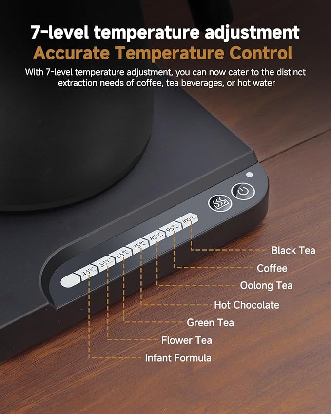Electric Kettles - Gooseneck Electric Kettle with 7-Level Temperature Control,1-Liter Stainless Steel Inner 1000-Watt Quick Heating Hot Water kettle for Pour Over Coffee & Boil Hot Water
